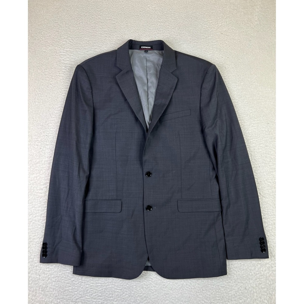 Express Performance Blazer Mens 40L Gray Slim Stretch Wool Blend Suit Jacket